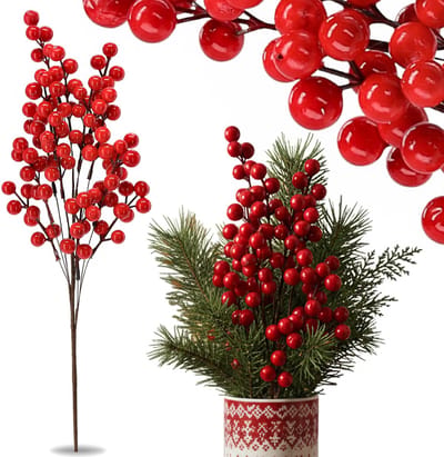 Decoratieve tak met rode bolletjes, sierlijke LIJSTERBES, kerstversiering 50 cm 1 STUK