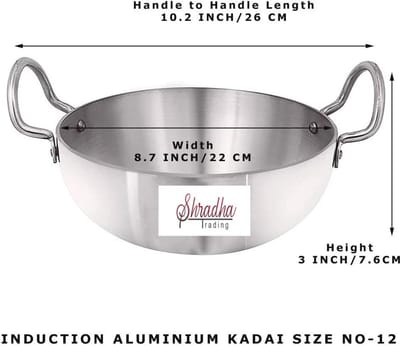 Aluminium Indiase Kadai - 12 Inch Kookpan met Handgrepen