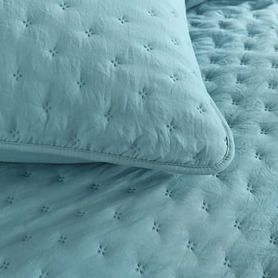Goodivery ® Stijlvolle Lichtgewicht Bedsprei 220 x 240 cm met 2 Kussenslopen - Polka Dot Blauw
