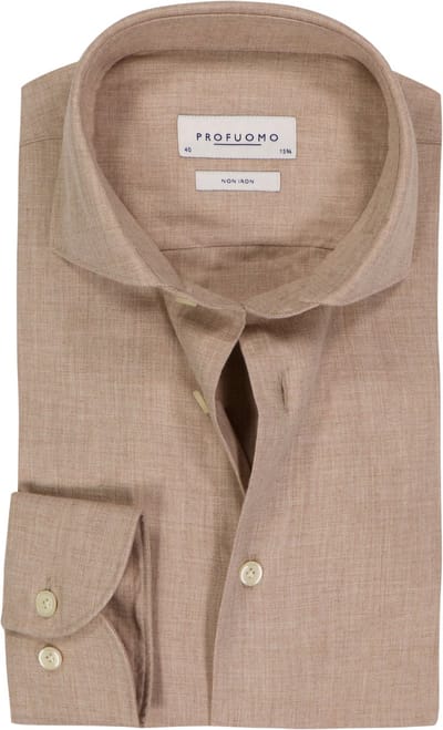 Profuomo Overhemd Peached Twill Flanel Beige - Maat 39 - Heren - Overhemden Formeel