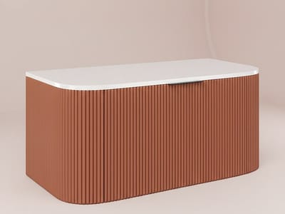 Vente-unique Zwevend gestreept onderkastje voor wastafel - Mat terracotta - 100 cm - LOMERI