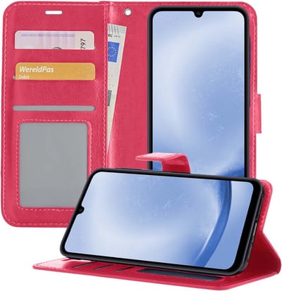 Hoesje - Geschikt voor Samsung Galaxy A25 - Luxe Bookcase - Walletcase Hoes - Portemonnee - Cover - Telefoonhoes - Donkerroze