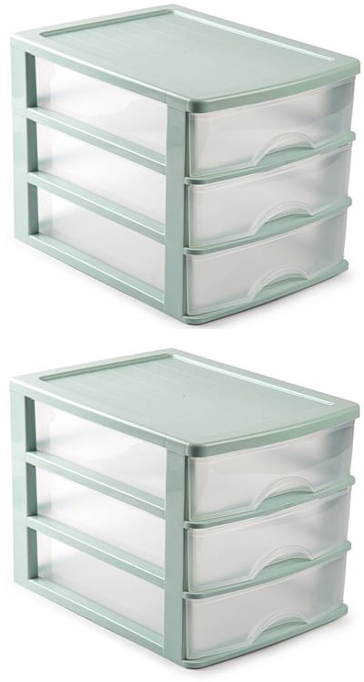 3x stuks ladeblok/bureau organizer met 3 lades groen/transparant - L35,5 x B27 x H27 - Opruimen/opbergen laatjes