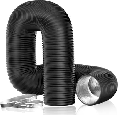 Drogerventilatieslang - 4" Geïsoleerde Flexibele Leiding - met 2 Leidingklemmen - Zware Drielaagse Bescherming - Voor HVAC-Ventilatie, Leidingventilatorsystemen
