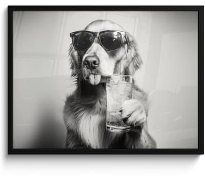 Poster in lijst - Fotolijst 70x50 cm - Posters - Golden retriever - Hond - Zonnebril - Gkas - Posterlijst zwart - Decoratie - Wanddecoratie woonkamer - Muurdecoratie slaapkamer