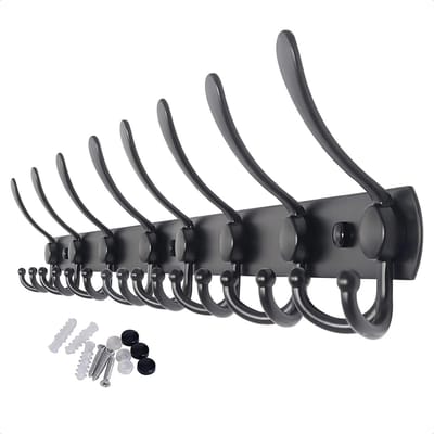 Hoexs - Wandkapstok 24 haken - 75cm - Mat Zwart - Kapstokken - Inclusief Bevestigingsmateriaal - Metaal Kapstok