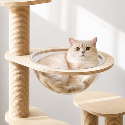 YYchan Kattenmand voor Krabpaal Hout- kat hangmat - Krabpaal accessoire - Ø30 cm *D15cm -Stabiel hout frame voor kleine en grote katten - lichtgrijs