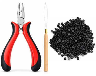 Guardian Beauty Microringen met Siliconen - 500 stuks - Zwart - Inclusief Gebogen Tang + Loop Tool - Voor Haar Extensions