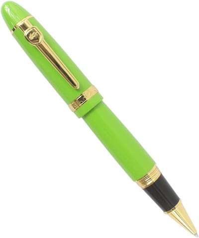 Zware rollerbalpen met gouden rand, zwarte inkt (0.7mm) en groene accenten voor professioneel gebruik