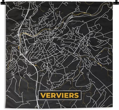 Wandkleed - Wanddoek - Verviers - Stadskaart - Goud - Plattegrond - Kaart - 180x180 cm - Wandtapijt