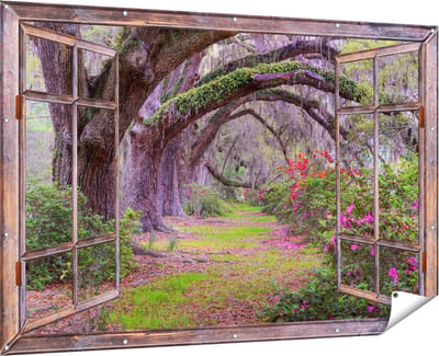 Gards Tuinposter Doorkijk Sprookjesbos - 180x120 cm - Tuindoek - Tuindecoratie - Wanddecoratie buiten - Tuinschilderij