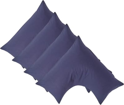 Homescapes Percale Katoen V-Kussensloop Set van 4 - Marineblauw - 100% Egyptisch Katoen - 200TC - 38 x 76 cm