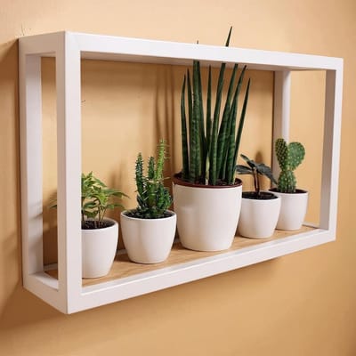 Wandschap wit keuken en woonkamer dik 52cm x 27cm x 12cm - Wandrek keuken wit met hout - wandplank Soto rechthoekig - Wandschappen design metaal
