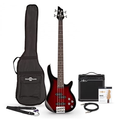 Chicago Basgitaar + 15 W Versterkerpakket, Trans Red Burst