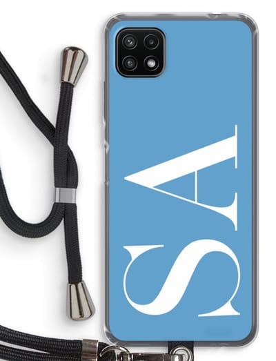 Gepersonaliseerd - Case Company® - Hoesje met koord geschikt voor Samsung Galaxy A22 5G hoesje met Koord - Monogram N°2 - Telefoonhoesje met Zwart Koord - Bescherming aan alle Kanten en Over de Schermrand