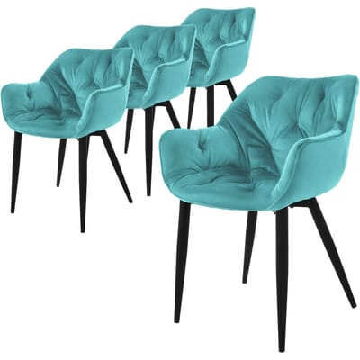 Eetkamerstoel set van 4 Grote ruitvormige quilting met rugleuning en armleuningen Petrol Keukenstoel met microvezel fluwelen bekleding ML design