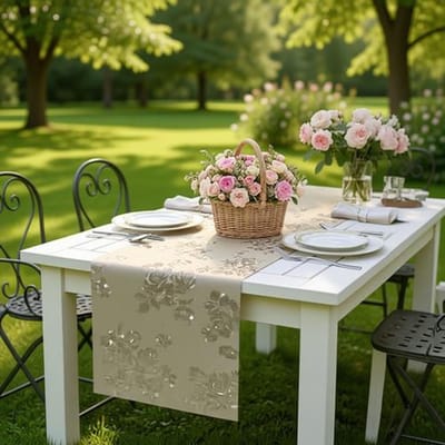 Gouden tafelloper met bloemmotief - 30 x 182 cm - hittebestendig, waterdicht en vlekbestendig - voor dagelijks gebruik, feesten en banketten