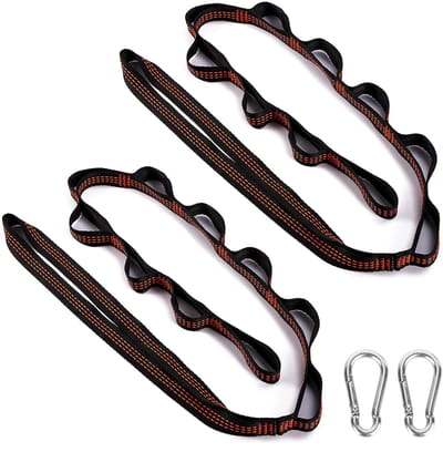 Hangmatbevestiging, ophangriem, 300 kg, ophangset, boomriemen, staafhangmat, schommelbevestiging, hangmat touw met 2 haken karabijnhaken voor kamperen, outdoor, wandelen, 2 stuks