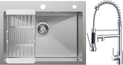 CECIPA max Spoelbak RVS 60x45CM - Spoelbak Keuken Met keukenkraan met uittrekbare uitloop - Multifunctionele Spoelbak - Spoelbak Met Afdruiprek - Spoelbakken Keuken - Wasbak Keuken - RVS