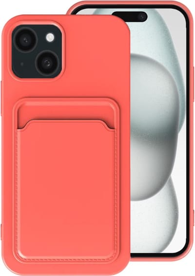 Smartphonica Telefoonhoesje Geschikt voor iPhone 15 met pasjeshouder - TPU backcover with cardslot - Roze Oranje geschikt voor iPhone 15