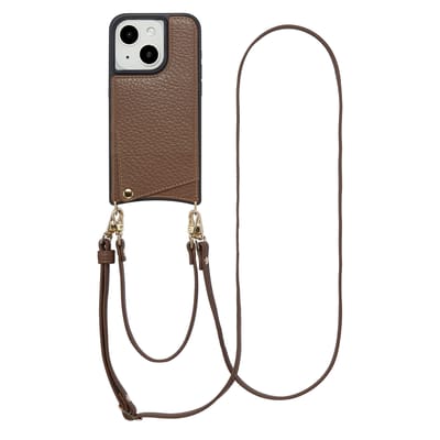 Selencia Hoesje - Geschikt voor Apple iPhone 15 - Backcover met koord en pashouder - Mocha Brown