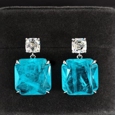 Nieuwe Sprankelende Paraiba Toermalijn Edelsteen Hangende Oorbellen 100% Hoge Koolstof Diamant Fijne Sieraden voor Vrouwen black