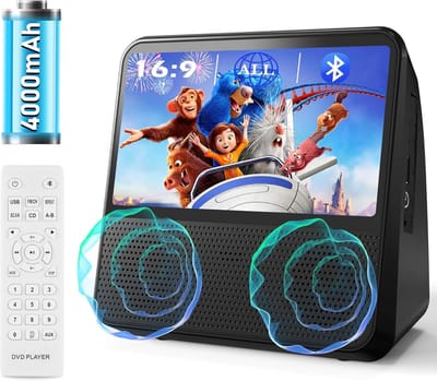 Draagbare dvd-speler met bluetooth - 4000 mAh oplaadbare auto-dvd-speler voor kinderen, met ingebouwde luidsprekers, bluetooth/USB/RCA/hoofdtelefoonaansluiting, geheugenweergave, timer en - zwart