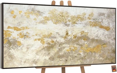 Canvas schilderij groot handgeschilderd goudglans abstract met goudaccenten – YS-Art Gallery – Luxe wanddecoratie voor woonkamer – Modern schilderij voor slaapkamer en kantoor
