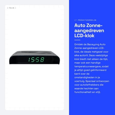 Dailygoods - Auto Zonne-aangedreven LCD-klok - Temperatuurweergave - Handig voor onderweg - Compact formaat - Oplaadbaar - Geschikt voor elke auto - M...