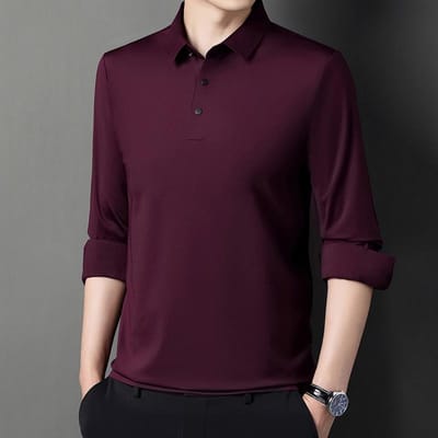 Naadloos T-shirt Lente en Herfst Middelbare Leeftijd Revers Lange Mouw Poloshirt Zakelijk Casual Herenkleding XL