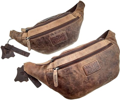 Hunters Heuptasje Unisex - Bruin Buffelleer - Buideltas - Informal Crossbodytas - XL: 40 x 16 x 7 cm