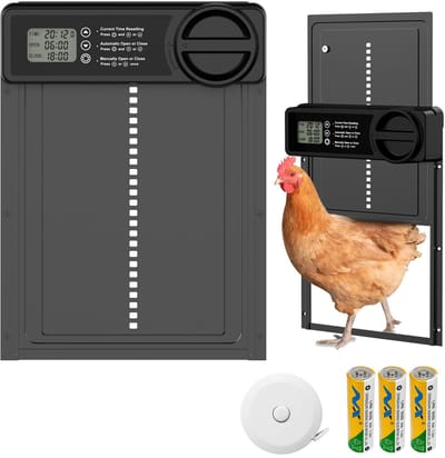 Automatische Kippendeur - Automatisch Kippenluik - Kippenhokdeur - Op batterijen werkende elektrische kippenhokdeur - Met slimme timer, knijpbescherming, LCD-display en batterijwaarschuwing - Geschikt voor kippen, eenden en ganzen