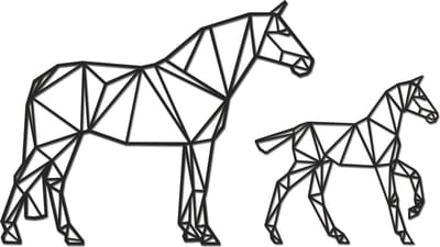 Hout-Kado - Paard met Veulen - Small - Zwart - Geometrische dieren en vormen - Hout - Lasergesneden- Wanddecoratie