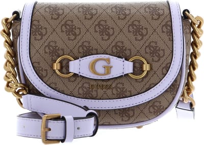 GUESS Schoudertas Avondtas Izzy Mini Crossbody Flap Latte Logo / Lavender Lichtbruin