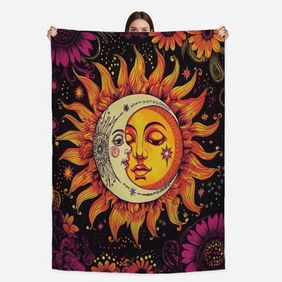Fluffy Dekentje met Zonne- en Maanprint voor Bed, Kantoor en Reizen - Zacht, Cozy en Warm voor Volwassenen en Huisdieren, Perfect Cadeau voor Elke Gelegenheid