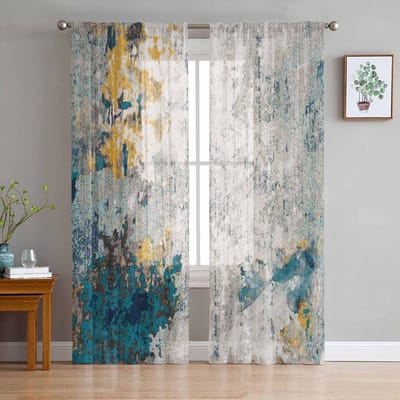 Abstracte Vintage Textuur Transparante Gordijnen voor Woonkamer Decoratie Raamgordijnen voor Keuken Tule Voile Organza Gordijnen W135 x H115cm x1 gray