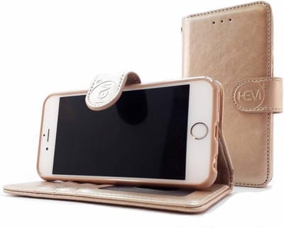 HEM Leren Hoesje Geschikt Voor Apple iPhone 7 / 8 / SE (2020 & 2022) – Goud (Golden Shimmer) Wallet Case – Lederen Bookcase Met TPU Binnenkant – 360° Beschermende Flip Cover