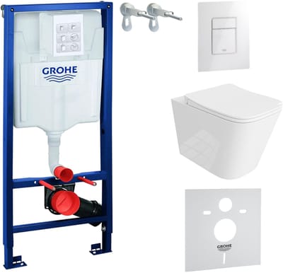 Inbouwreservoir Complete Toiletset Grohe Solido 39069000 - Inbouw WC Hangtoilet Wandcloset Maio Wit Hoogglans - Bedieningsplaat Skate Air Chroom - Voorwandelement - Installatiesysteem