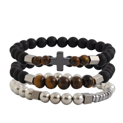 Helin life Armband Heren- Armband set Heren - Natuursteen&zilver RVS - Armbandje Mannen-3stuks- Cadeau