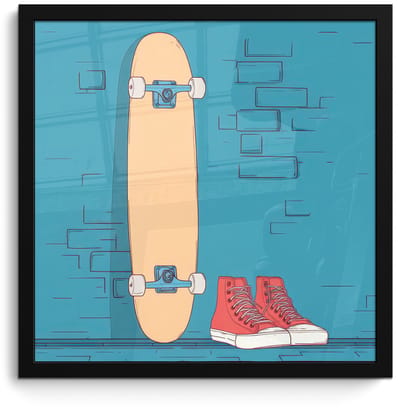 Poster in lijst - Fotolijst 40x40 cm - Posters - Skateboard - Gympen - Rood - Minimalistisch - Posterlijst zwart - Decoratie - Wanddecoratie woonkamer - Muurdecoratie slaapkamer - Kerstversiering - Kerstdecoratie voor binnen - Kerstmis