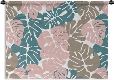 Wandkleed - Wanddoek - Monstera - Jungle - Patronen - Pastel - Bladeren - 60x45 cm - Wandtapijt