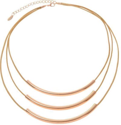 Behave - Korte ketting 3 rijen koord met metalen buizen 37 cm (+7,5 cm verlengketting)