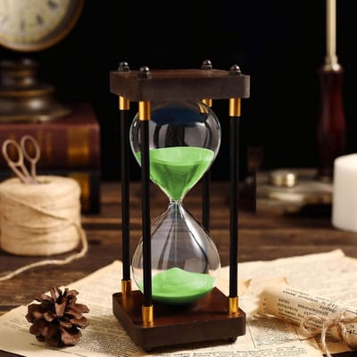 Decoratieve Zandloper - Zandloper Decoratie - Tijd bijhouden - Stevig Houten Onderstel - 25 cm - Groen