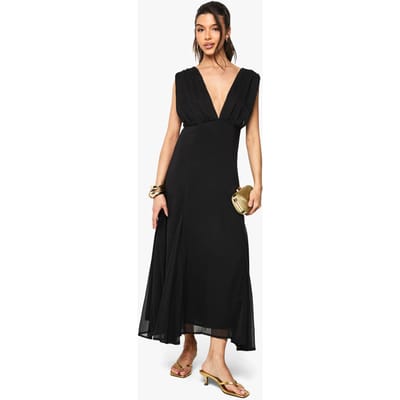 boohoo Dames Chiffon Engelmouw Splitdetail Maxi Jurk | Zwart | Maat: 36