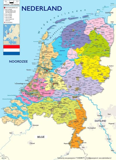 Nederland kaart poster - steden - rivieren - provincies - Amsterdam - Den Haag - Rotterdam - Friesland - 30 x 40 cm