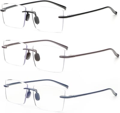 Frameloze leesbril 3 stuks - licht, anti-blauw licht, computerbril voor dames en heren