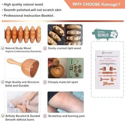 3-in-1 Anti-Cellulitis Houten Massageset met Zweedse Massagerol en Contourplank voor Maderotherapia