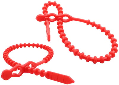 PRO-TIE® - Bundelbanden, Snelbinders Hersluitbaar met dubbele kop, Rattenstaart / Beaded Cable Ties - 240 x 5,0 mm Rood (Zak 100 stuks)