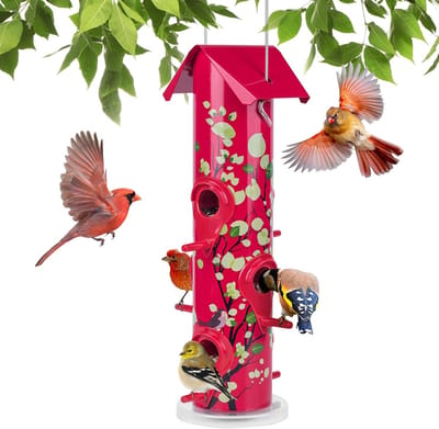 Vogelvoerhuis - Voederstation - Vogels voeren - Met 6 voerplekken - 1 kg zaad capaciteit - Rood