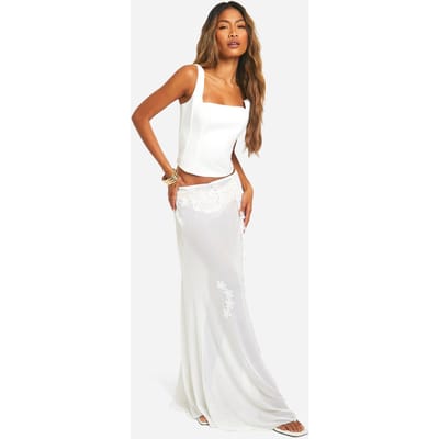boohoo Dames Mesh Bloemen Geborduurde Maxi Rok | Wit | Maat: 42